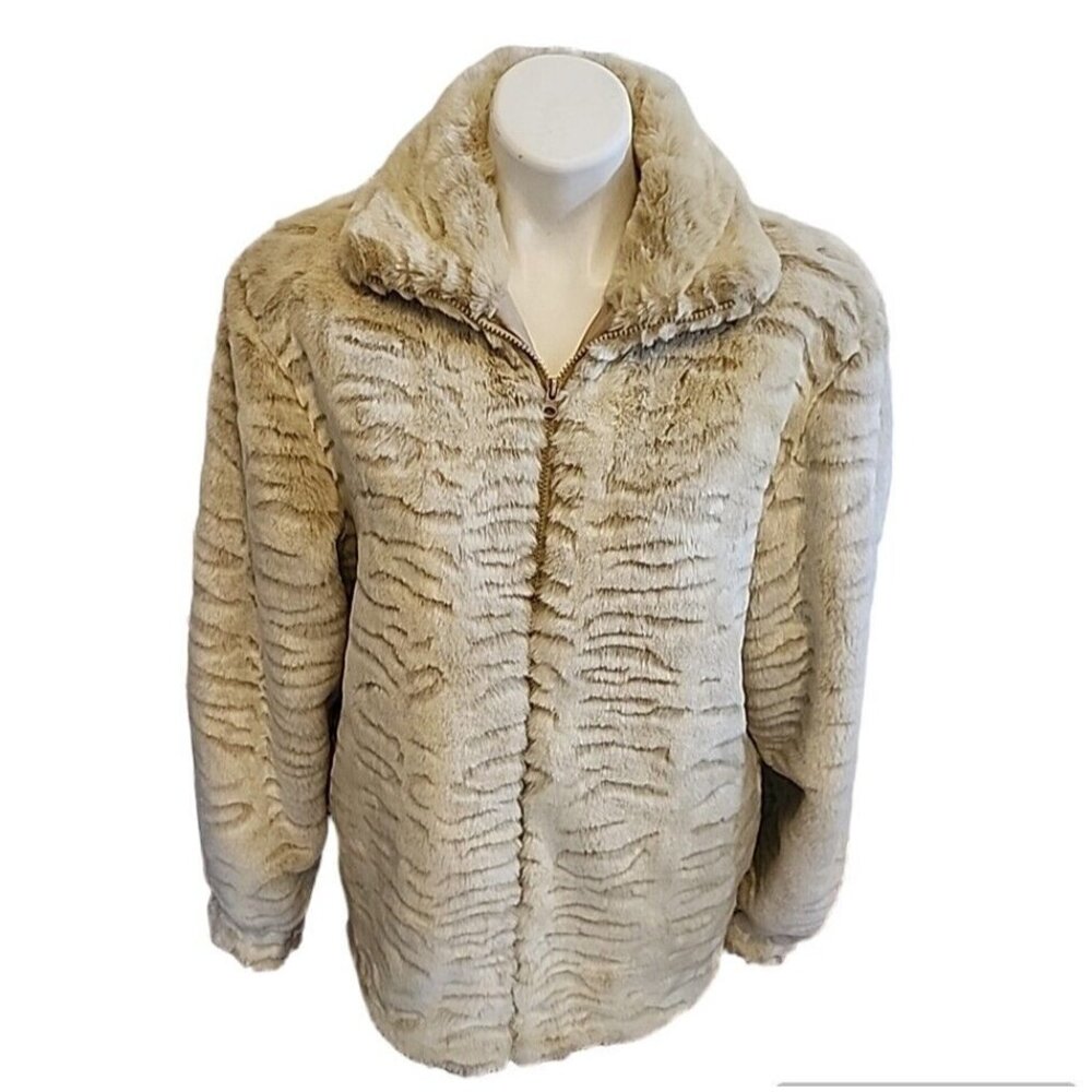 Size Small Ameri Mode Coat Cream Faux Fur Full Zip Pockets Jacket